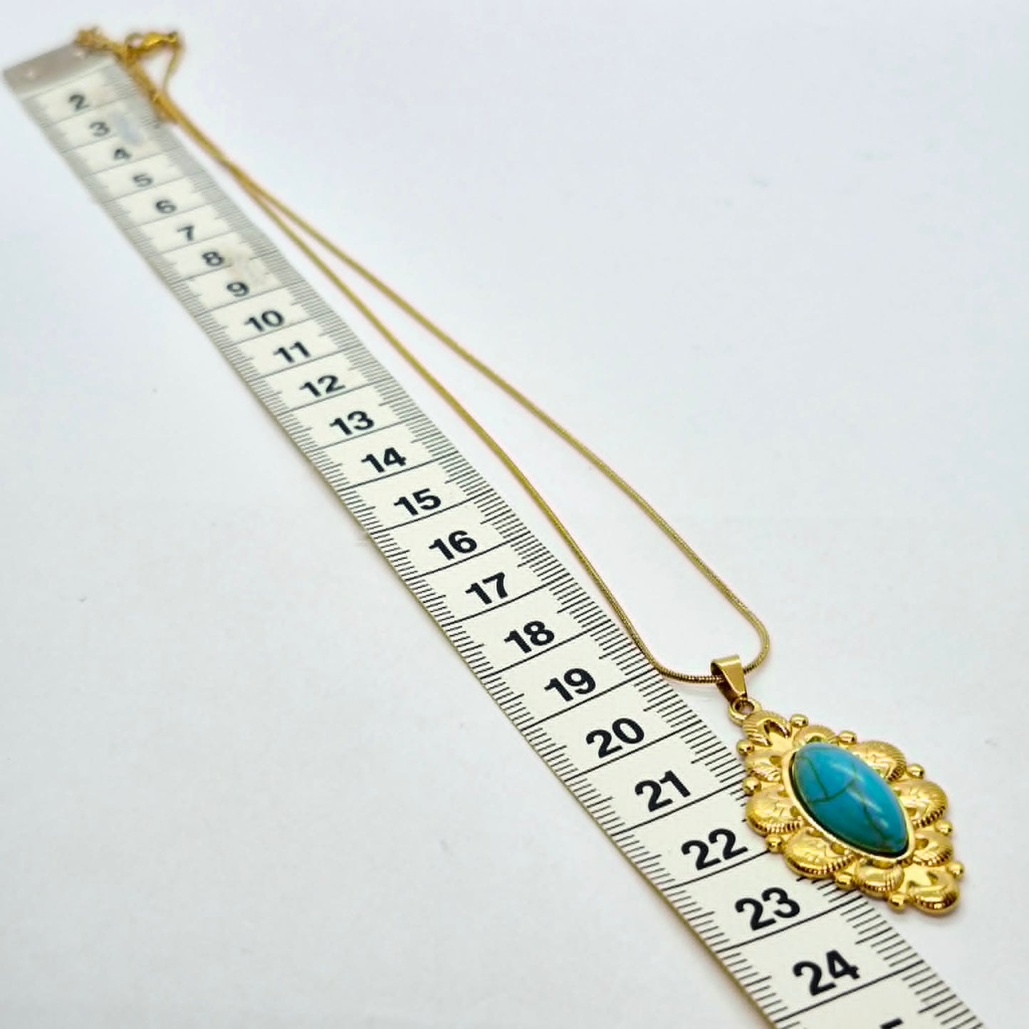 Natural Turquoise Pendant with Gold Plated Stainless Steel Chain Necklace