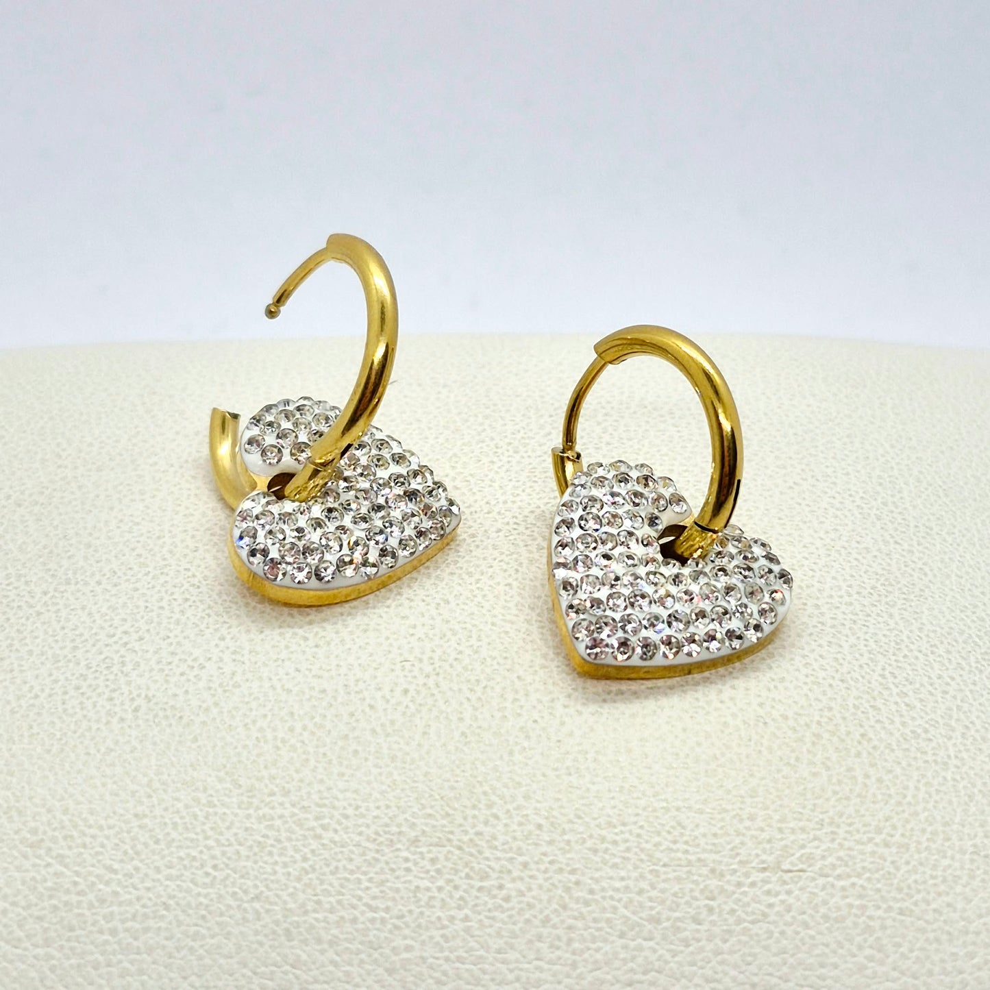 Zircon Heart Hoop Earrings in Stainless Steel Gold Plated