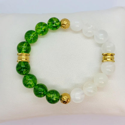 Natural Peridot and Selenite Bracelet with 10mm Stones