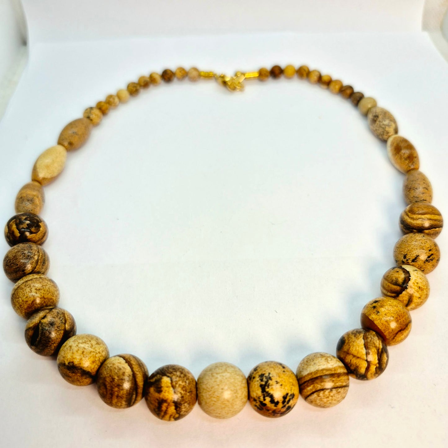 Natural Picture Jasper Necklace Choker in 14mm Stones