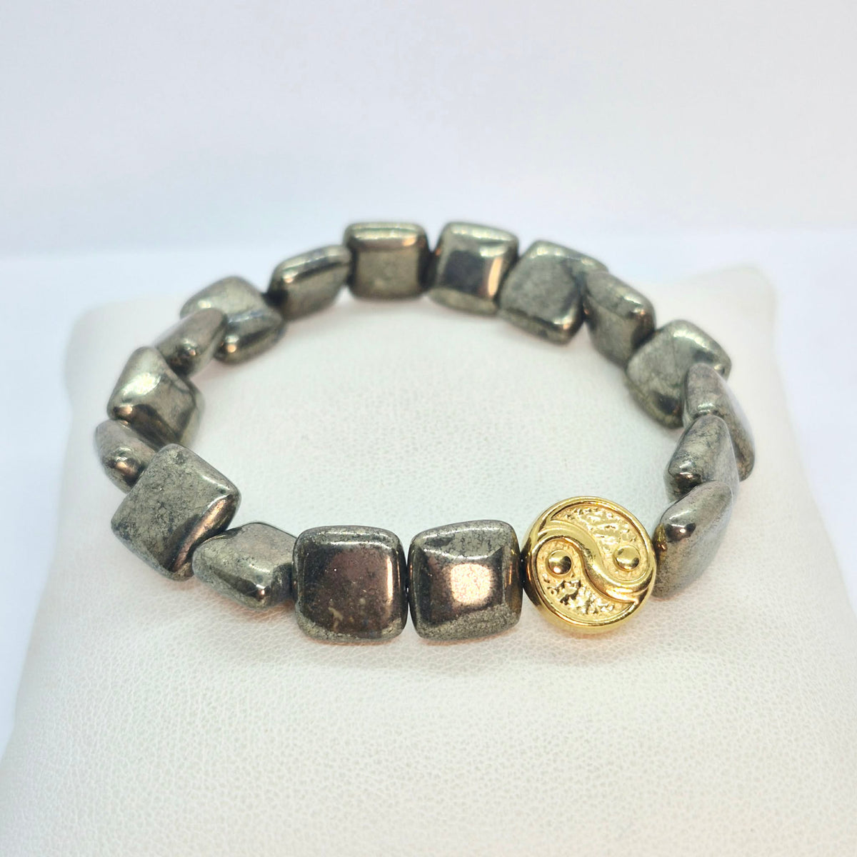 Natural Pyrite Bracelet in 10mm Square Stones