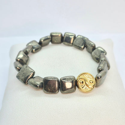 Natural Pyrite Bracelet in 10mm Square Stones
