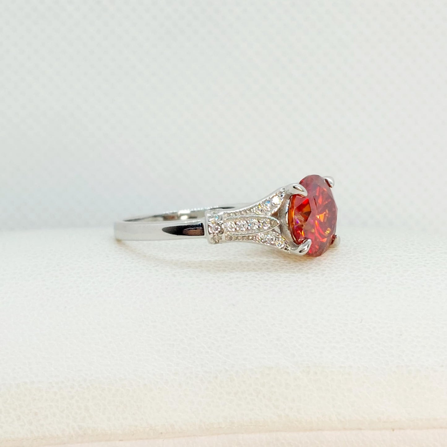 3ct Red Moissanite Diamond Ring in Sterling Silver