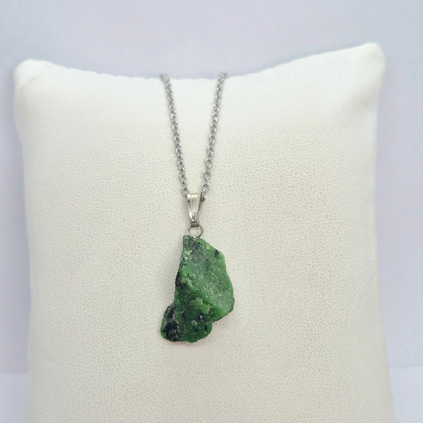 Natural Raw Columbian Emerald with Pyrite Inclusions Pendant with Stainless Steel Chain Necklace