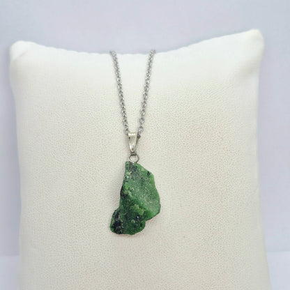 Natural Raw Columbian Emerald with Pyrite Inclusions Pendant with Stainless Steel Chain Necklace
