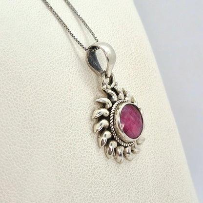 Natural Ruby Stone Pendant with Sterling Silver Setting and Necklace Chain