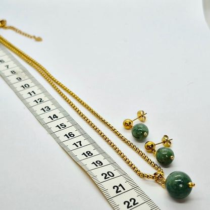 Natural Burmese Jade Set in Gold Plated Stainless Steel