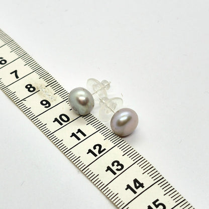 Natural 11mm Grey Pearl Stud Earrings in Sterling Silver