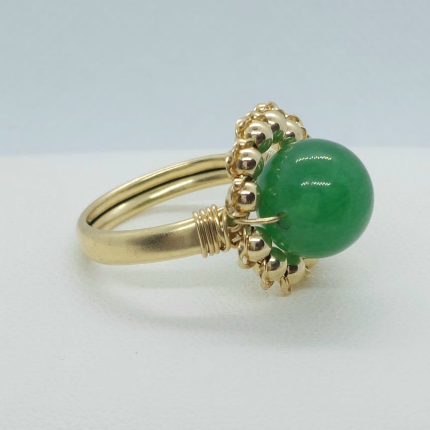 Natural Green Jade Set in solid 10K Gold