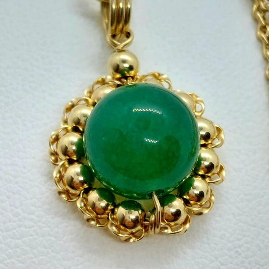 Natural Green Jade Set in solid 10K Gold