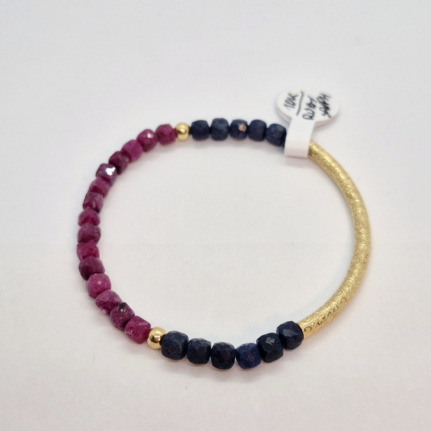 Natural Ruby and Sapphire Stone Bracelet with 4mm Stones with 10K gold Spacer