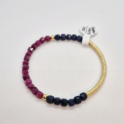 Natural Ruby and Sapphire Stone Bracelet with 4mm Stones with 10K gold Spacer
