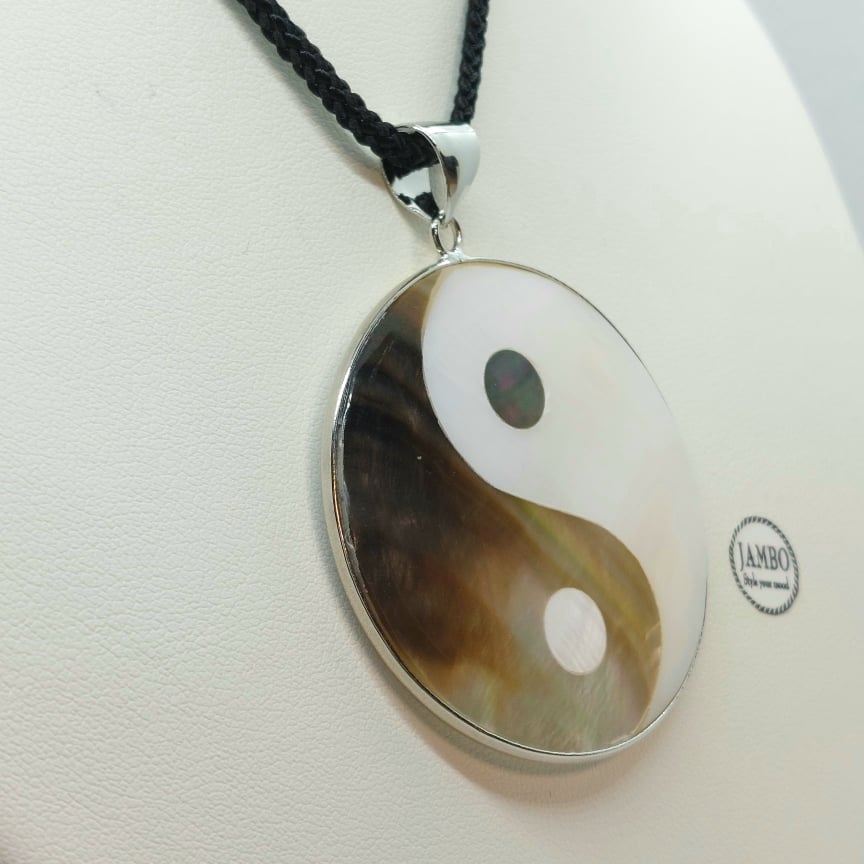 Yin Yang Pendant in Natural Abalone Shell with Rope or Chain Necklace
