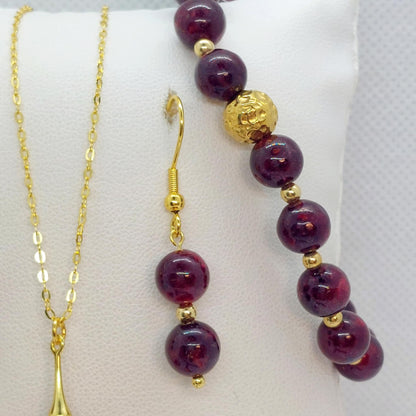 Natural AAA Ruby Stone Set in 8mm and 10mm Stones with Stainless Steel Gold Plated