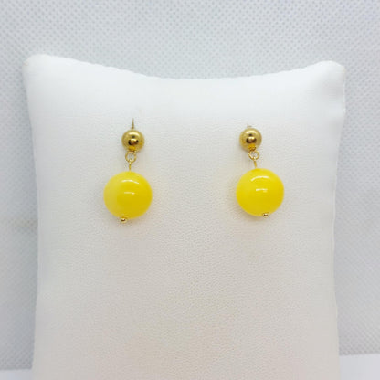 Natural Yellow Jade Dangle Earrings in Gold Plated Stainless Steel