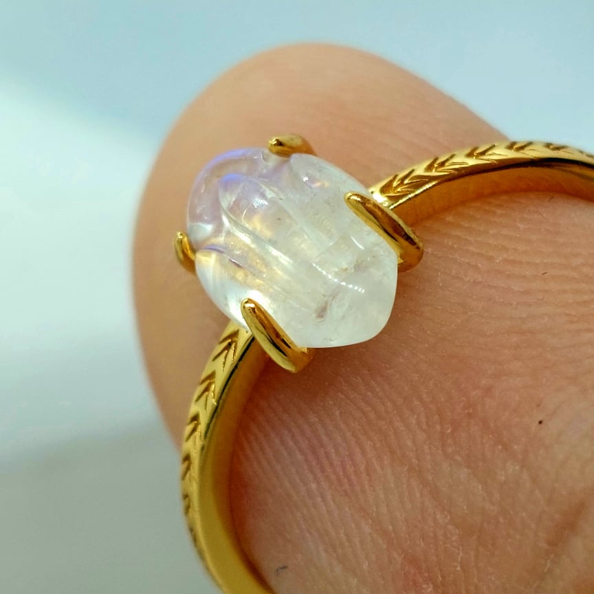 Natural 1.5ct Ethiopian Moonstone Ring in Gold Plated Sterling Silver Gold Plated