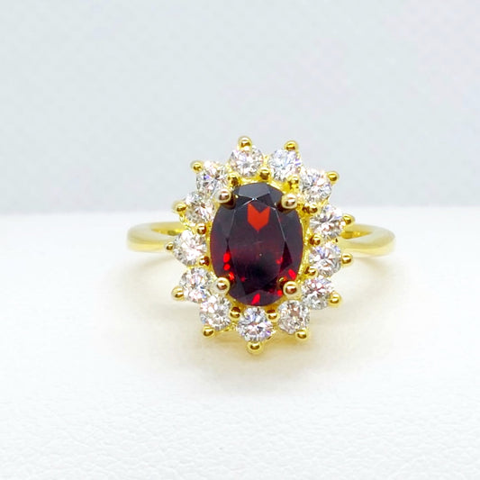 Natural Garnet Ring Princess Diana 1.4ct in Gold Plated Sterling Silver