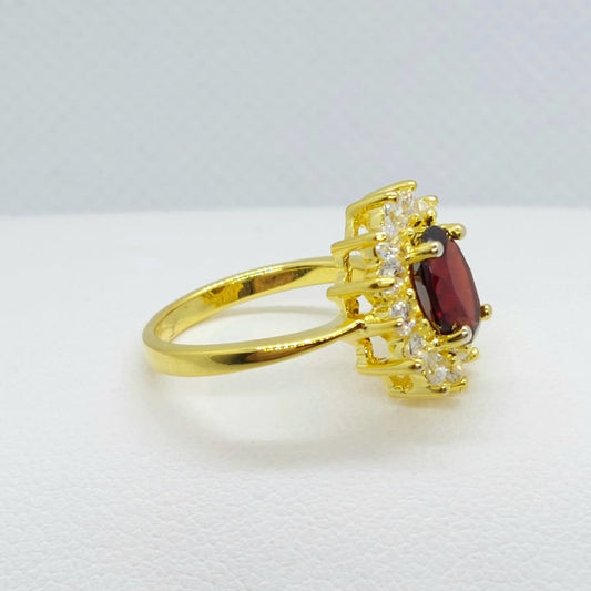 Natural Garnet Ring Princess Diana 1.4ct in Gold Plated Sterling Silver