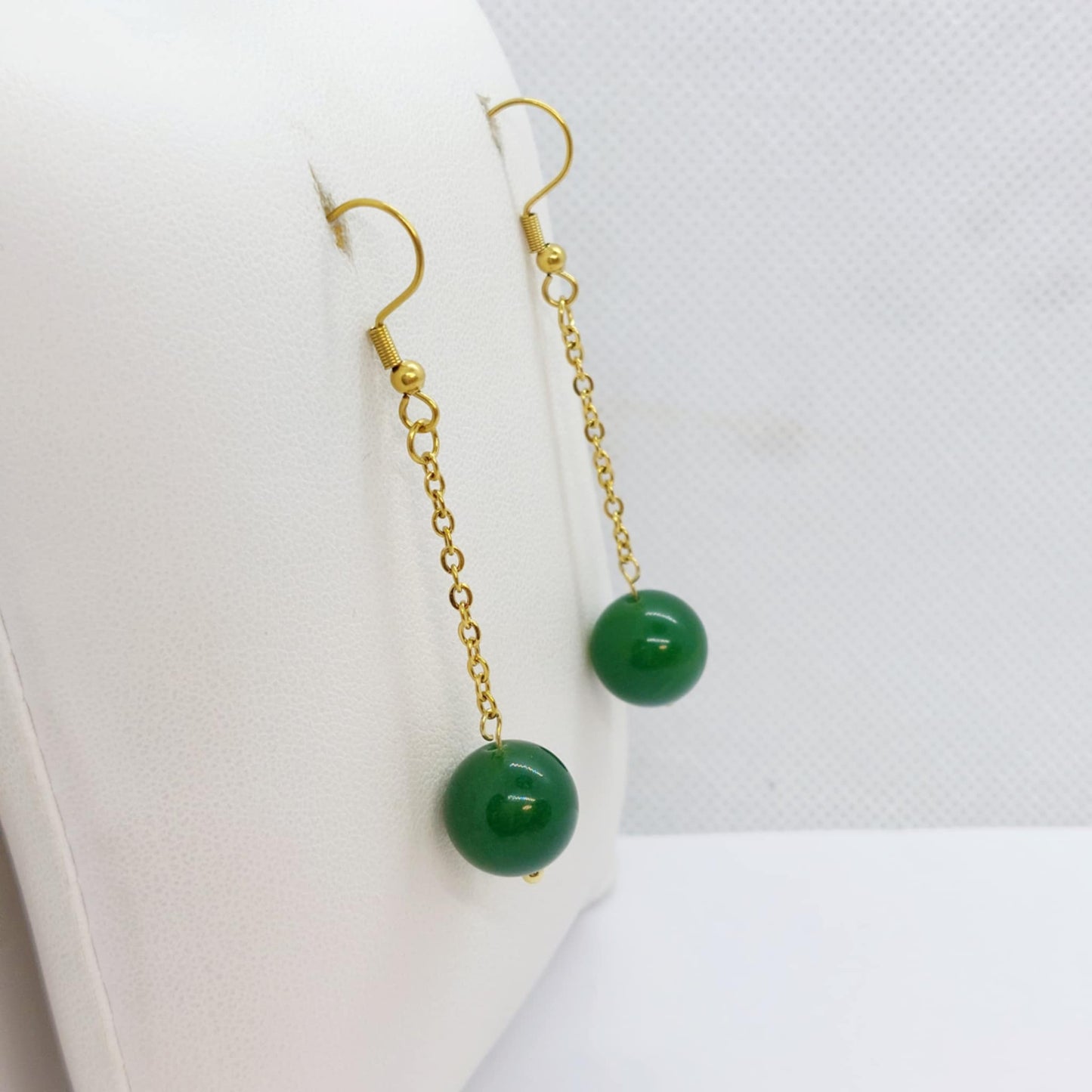 Natural Hetian Jade Dangle Earrings in Gold Plated Stainless Steel
