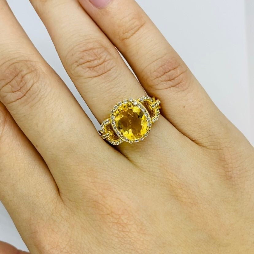 Natural 2,6ct Citrine Ring in Sterling Silver Gold Plated