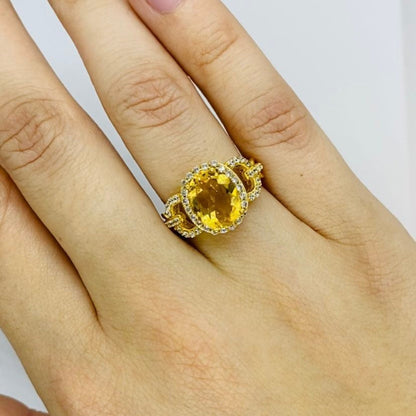 Natural 2,6ct Citrine Ring in Sterling Silver Gold Plated