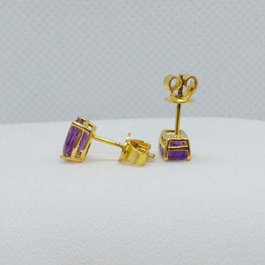 Natural Amethyst Stud Earrings in Sterling Silver Gold Plated