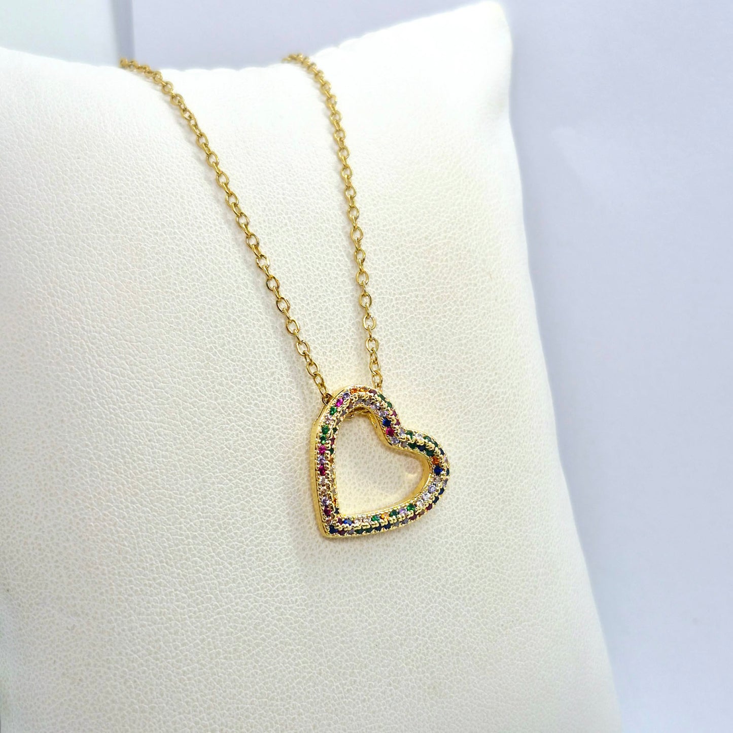 Heart in ZIrcon Pendant Necklace in Gold Platted Stainless Steel