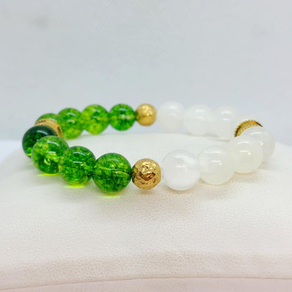 Natural Peridot and Selenite Bracelet with 10mm Stones