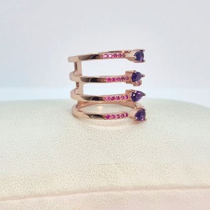 Natural Amethyst Ring in Rose Gold Sterling Silver Resizeable