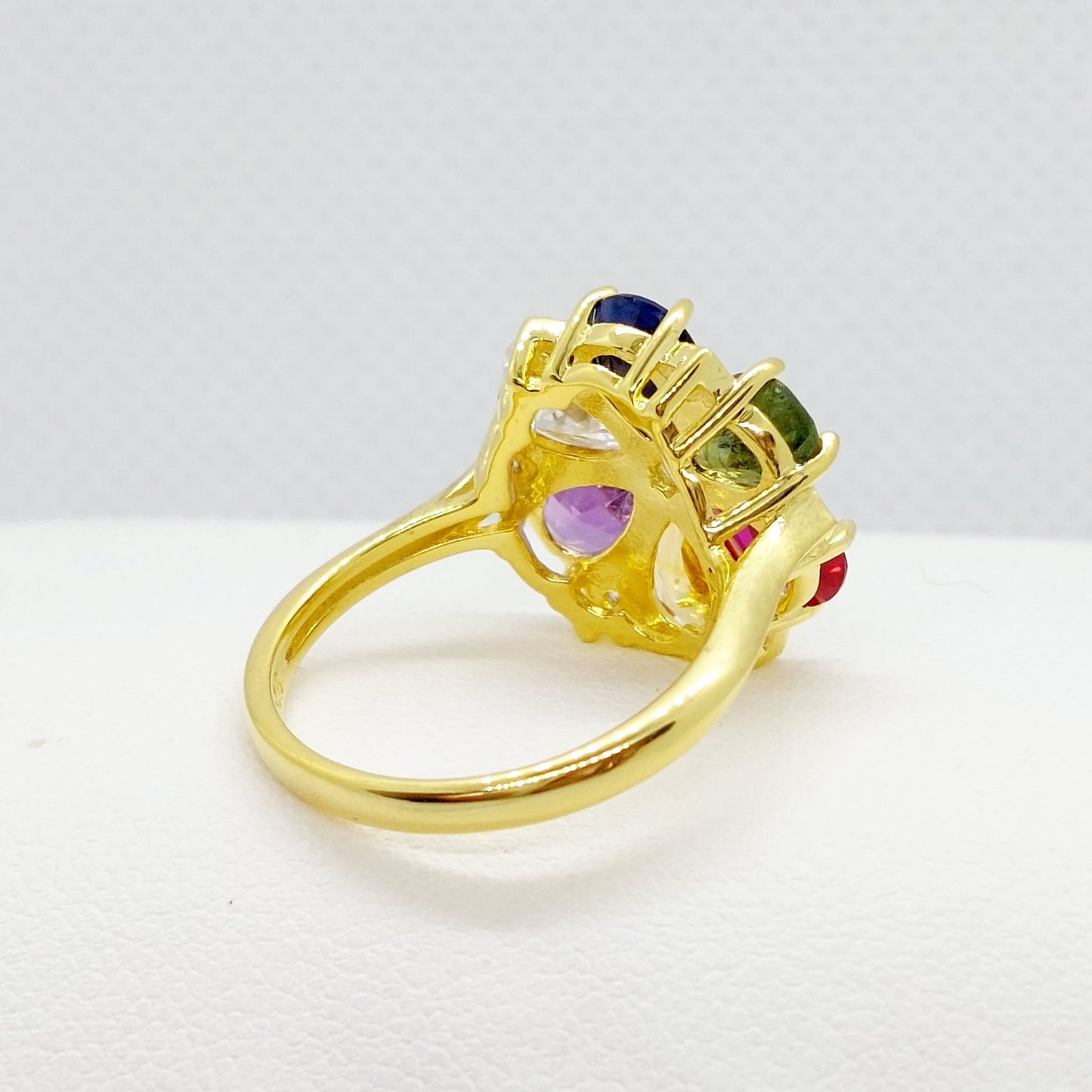 Natural Stone Ring with Sapphire, Peridot, Moissanite, Citrine, Amethyst & Ruby(LabCreated) in Sterling Silver Gold Plated