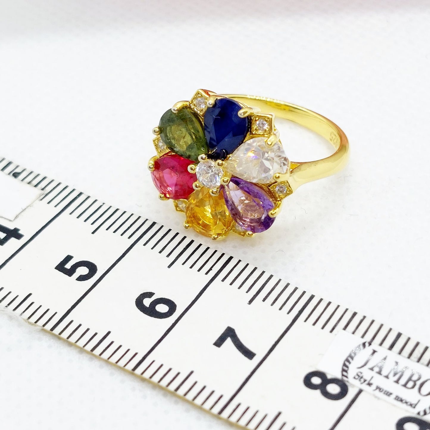 Natural Stone Ring with Sapphire, Peridot, Moissanite, Citrine, Amethyst & Ruby(LabCreated) in Sterling Silver Gold Plated