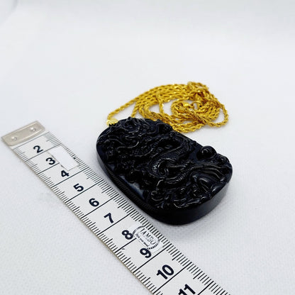 Natural Obsidian Dragon Pendant - Stainless Steel Chain Necklace