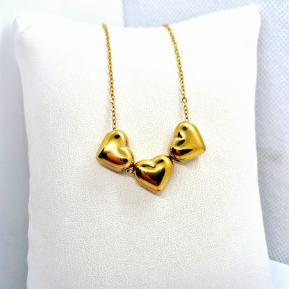 Trio of Hearts Necklace in Gold Platted Stainless Steel