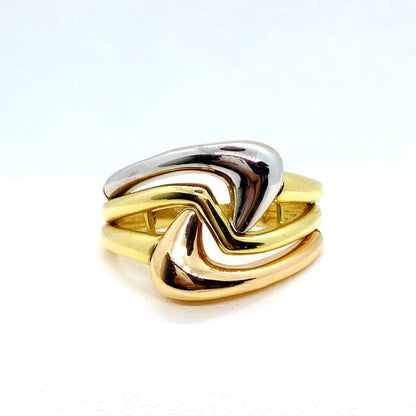 18K Solid Gold Tri Color Ring Made in Belgium