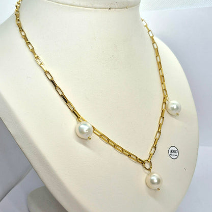 Natural Baroque Pearl Necklace with Gold Plated Stainless Steel Chain Necklace