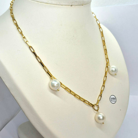 Natural Baroque Pearl Necklace with Gold Plated Stainless Steel Chain Necklace