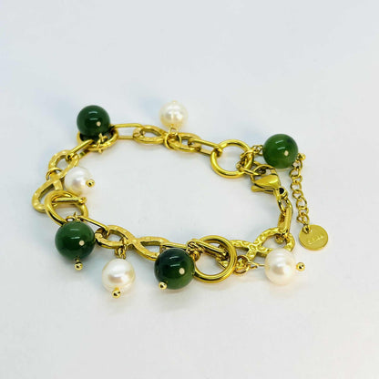 Natural Stone Bracelet with Pearls and Hetian Jade in 6-10mm Stones