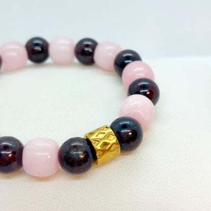 Natural Garnet and Rose Quartz Bracelet with 10mm Stones