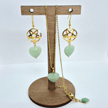 Natural Aventurine Heart Set in Gold Plated Stainless Steel Snake with Chain Necklace