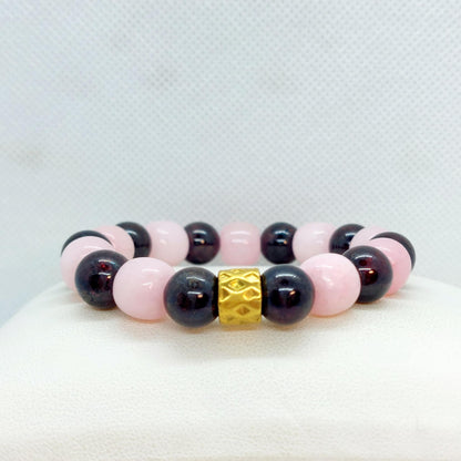 Natural Garnet and Rose Quartz Bracelet with 10mm Stones