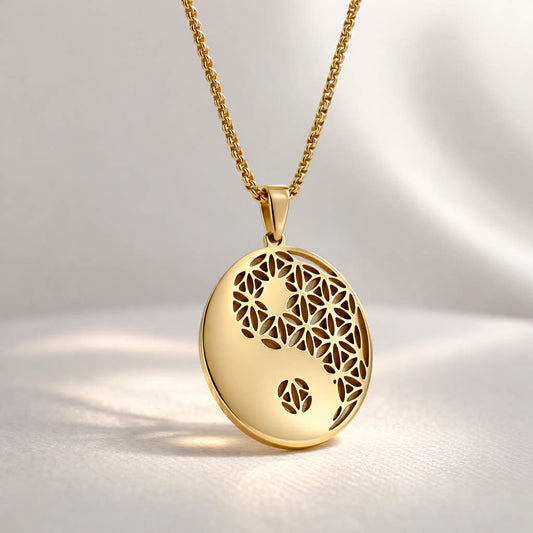 Yin Yang Pendant Necklace in Gold Platted Stainless Steel