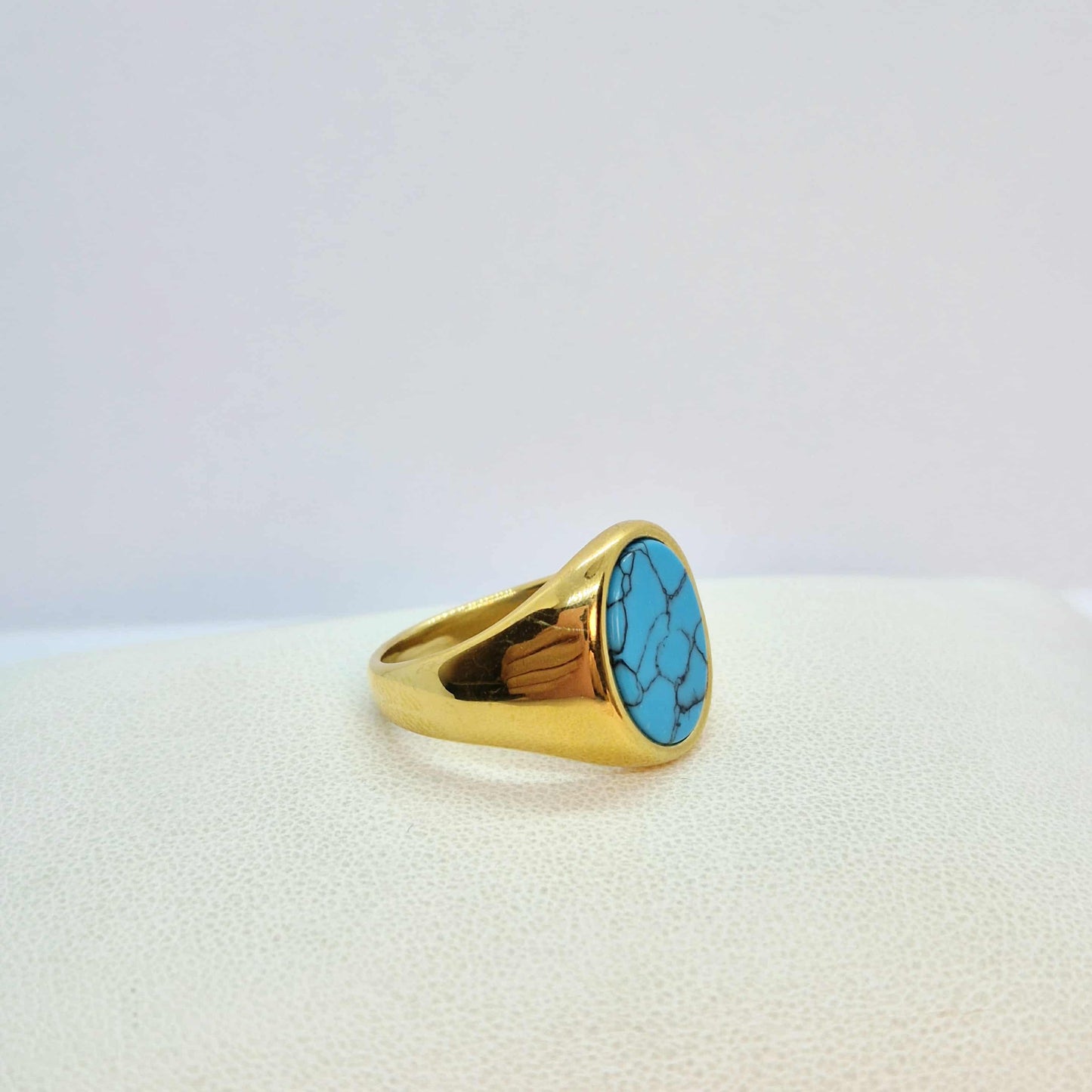 Natural Stone Ring in Gold Plated Stainless Steel, Lapis, Red Onyx and Turquoise