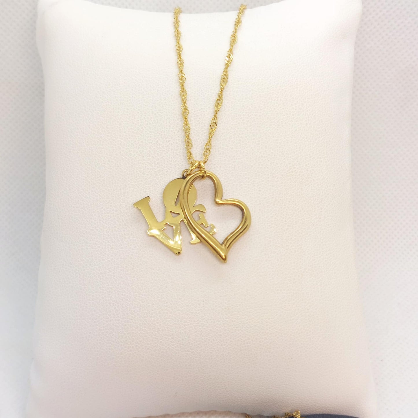 Love Heart Pendant with Stainless Steel Gold Plated Chain Necklace