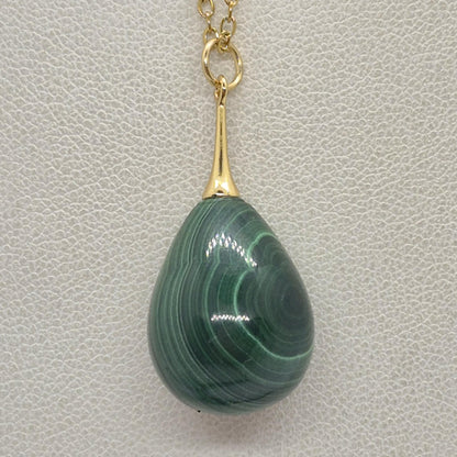 Natural Malachite Raindrop Set with Stainless Steel Gold Plated Chain Necklace