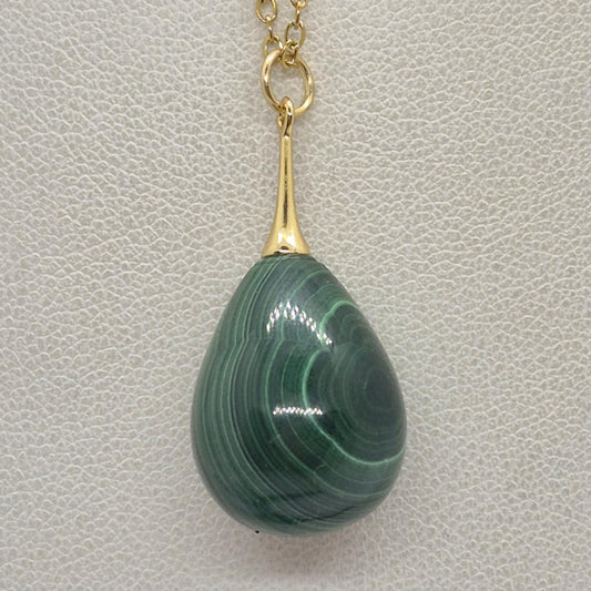 Natural Malachite Raindrop Pendant with Stainless Steel Gold Plated Chain Necklace
