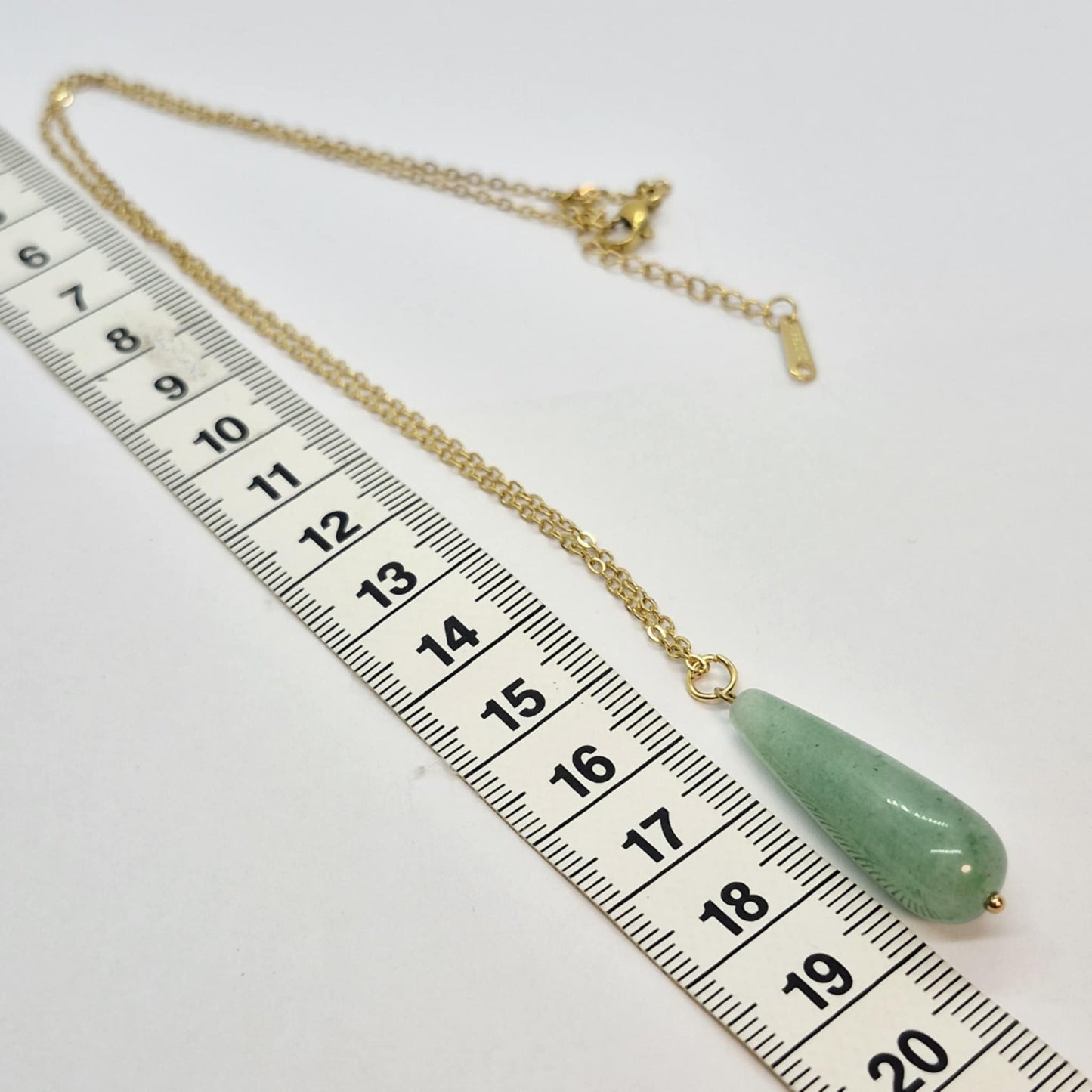 Natural Aventurine Raindrop Pendant Stainless Steel Gold Plated Chain Necklace