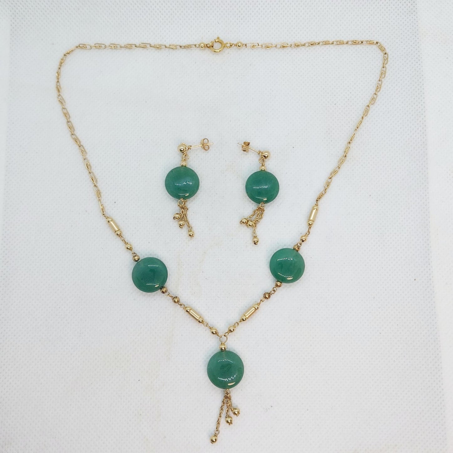 Natural Hetian Jade Jewelry Set in 10K Gold