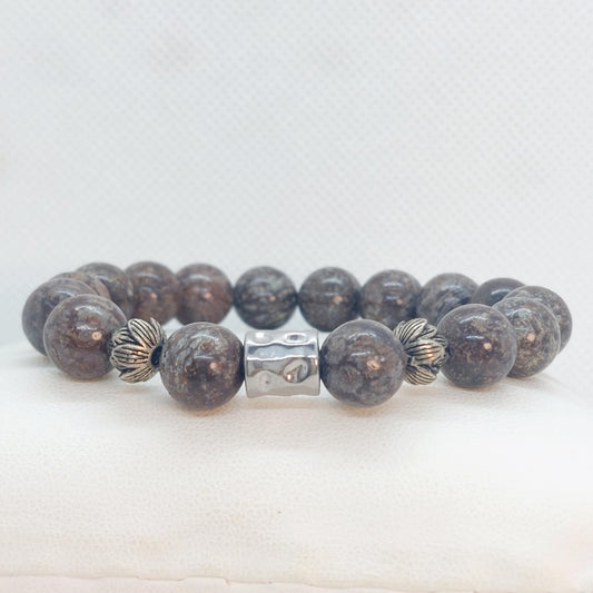 Natural Brown Snow Obsidian Bracelet with 10mm Stones