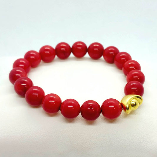 Natural White Coral Dyed Red Money Bag Bracelet - Good Fortune Charm - 10mm