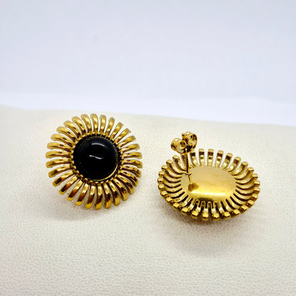 Natural Obsidian Earrings in Gold Plated Stainless Steel